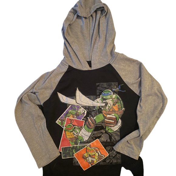 Nickelodeon Ninja Turtles hooded long sleeve T shirt sz 5/6 - Picture 1 of 7